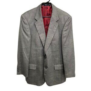 Alan Flusser Mens Gray Herringbone Blazer Jacket 44R Silk Worsted Wool Blend